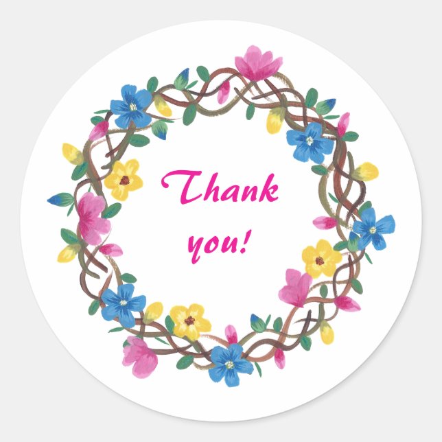Thank you Floral Wreathe Stickers (Front)