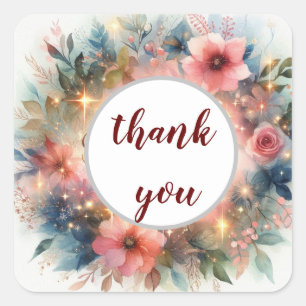 thank you flower design square sticker