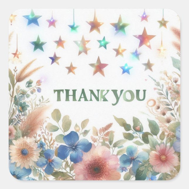 thank you flower design  square sticker (Front)