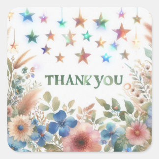 thank you flower design square sticker
