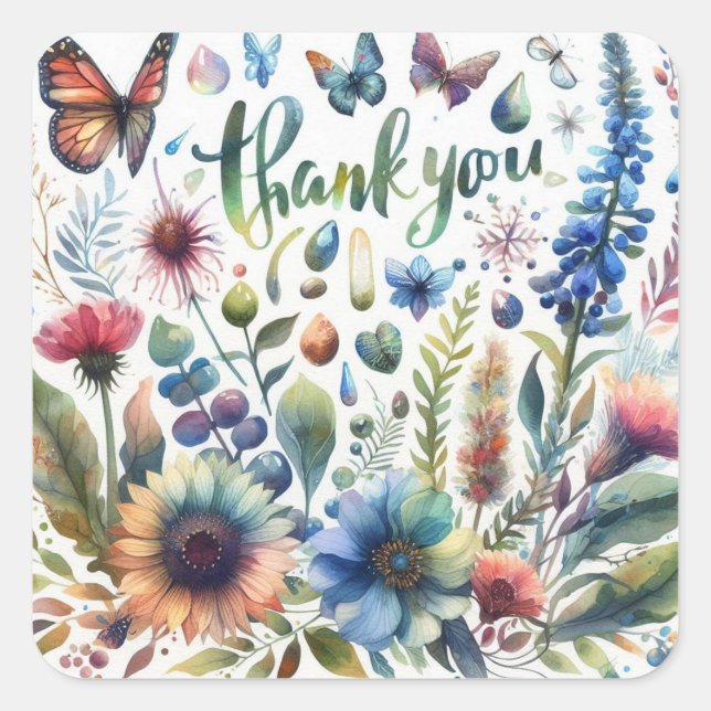 thank you flower design  square sticker (Front)