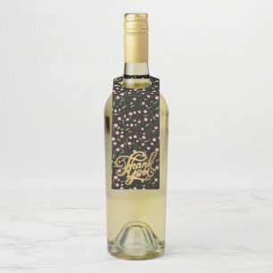 Thank you flower on black with repeating pattern bottle tag