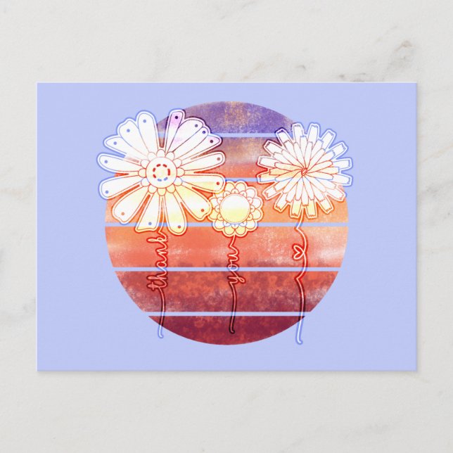 Thank You Flowers at Sunset - Light Blue Postcard (Front)