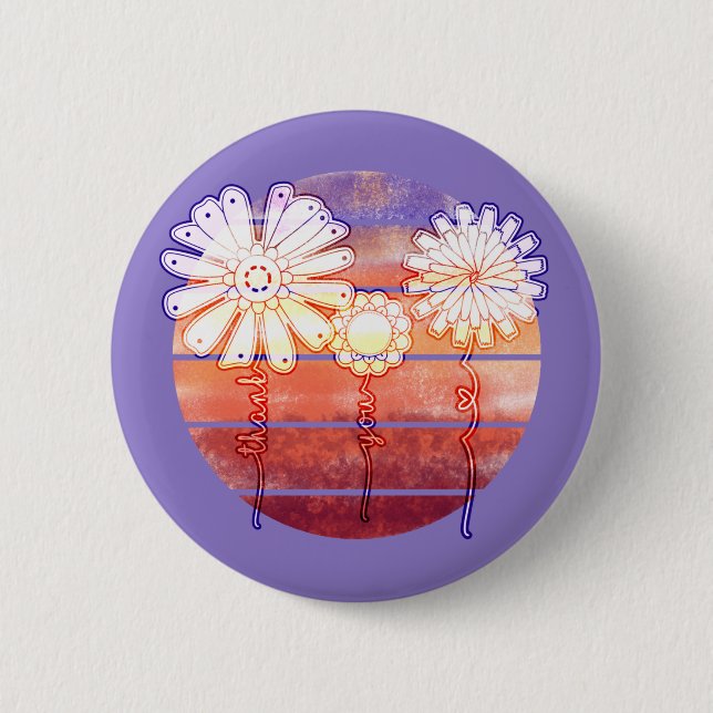 Thank You Flowers at Sunset - Purple Button (Front)