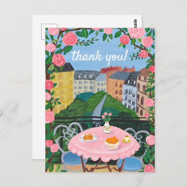 THANK YOU Flowers Terrace Tea Time Paris Postcard (Front/Back)