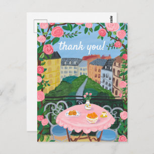 THANK YOU Flowers Terrace Tea Time Paris Postcard