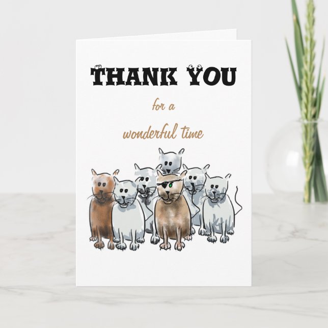 Thank you for a wonderful time cartoon cats card (Front)