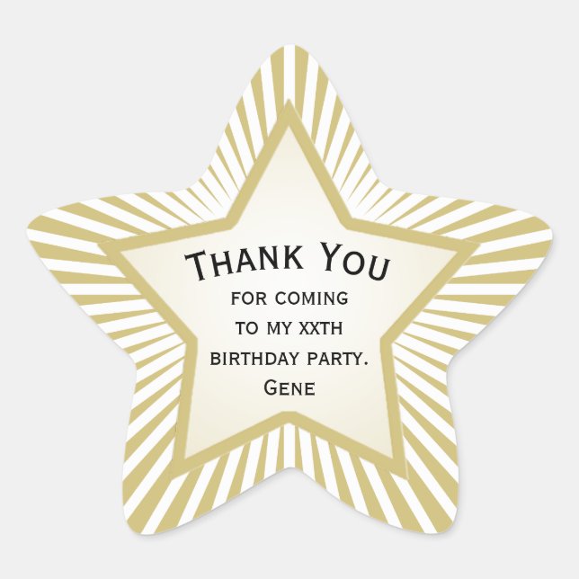 Thank You: For All Birthdays - Gold/White Star Sticker (Front)