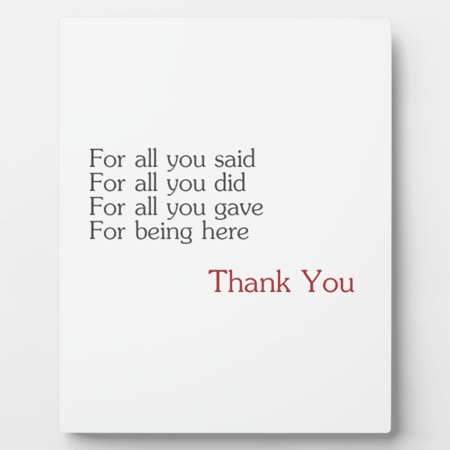 Thank you for all plaque (Front)