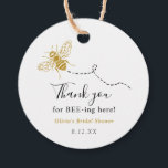 Thank you for Bee-ing here Gold Bee Favour Tag<br><div class="desc">Add these adorable tags to your baby shower favours for your drive by or in-person  bridal or baby shower.  Featuring a gold vintage bee with honeycomb pattern on the backside. Add your event,  name and date.</div>