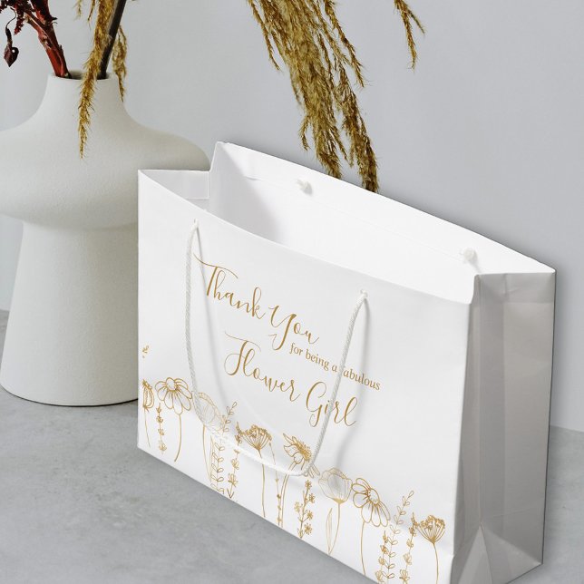Thank You for being a fabulous Wildflower Sketch Large Gift Bag (Flower Girl Gift Bag in White & Gold, from my Wildflower Sketch collection)