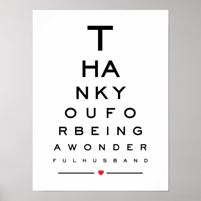 Thank you for being a wonderful husband eye chart (Front)