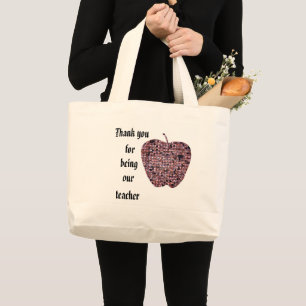 Thank You for being Our Teacher Red Mosaic Apple Large Tote Bag