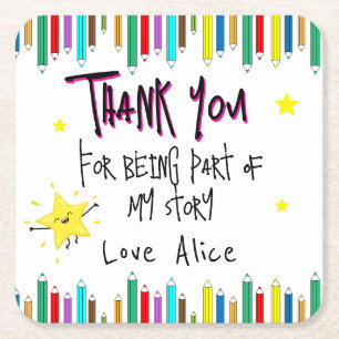 Thank You for Being Part of My Story – Elegant Square Paper Coaster