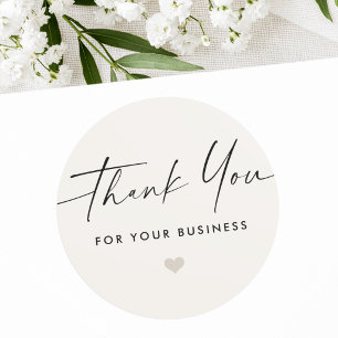 Thank you for business script heart light tan classic round sticker