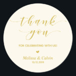 Thank you for celebrating with us, Birthday Classic Round Sticker<br><div class="desc">Thank you for celebrating with us stickers. It is a perfect sticker to used in your wedding or other celebration,  e.g.,  Birthday party,  Anniversary celebration,  Baby shower and others.
Minimalist modern Yellow Gold</div>