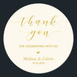 Thank you for celebrating with us, Birthday Classic Round Sticker<br><div class="desc">Thank you for celebrating with us stickers. It is a perfect sticker to used in your wedding or other celebration,  e.g.,  Birthday party,  Anniversary celebration,  Baby shower and others.
Minimalist modern Yellow Gold</div>