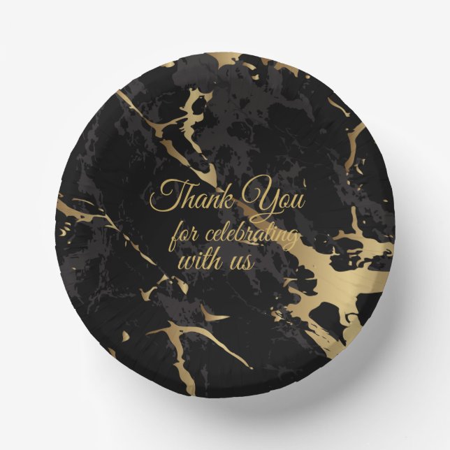 Thank you for celebrating with us - Gold and Black Paper Plate (Front)