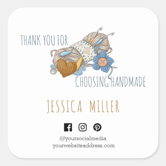 Thank You for Choosing Handmade Social Media Square Sticker (Front)