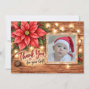 Thank You for Christmas Gift Rustic Red Poinsettia Holiday Card