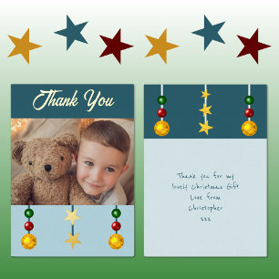 Thank you for Christmas gifts photo blue Foil Holiday Card