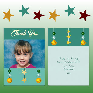 Thank you for Christmas gifts photo green Foil Holiday Card