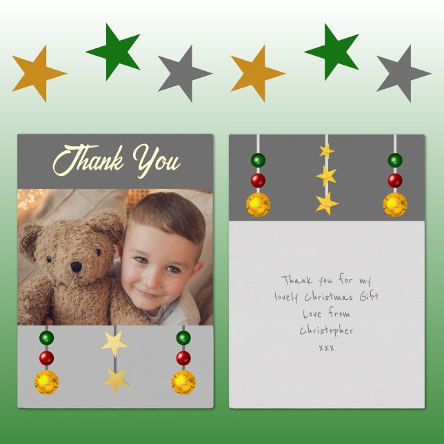 Thank you for Christmas gifts photo grey Foil Holiday Card (Creator Uploaded)