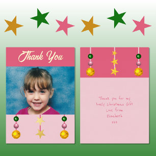 Thank you for Christmas gifts photo pink Foil Holiday Card