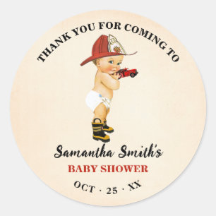 Thank You for Coming Baby Firefighter Baby Shower Classic Round Sticker