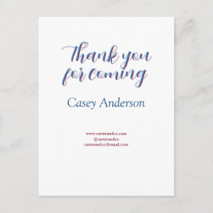 thank you for coming birthday blue pink name websi postcard