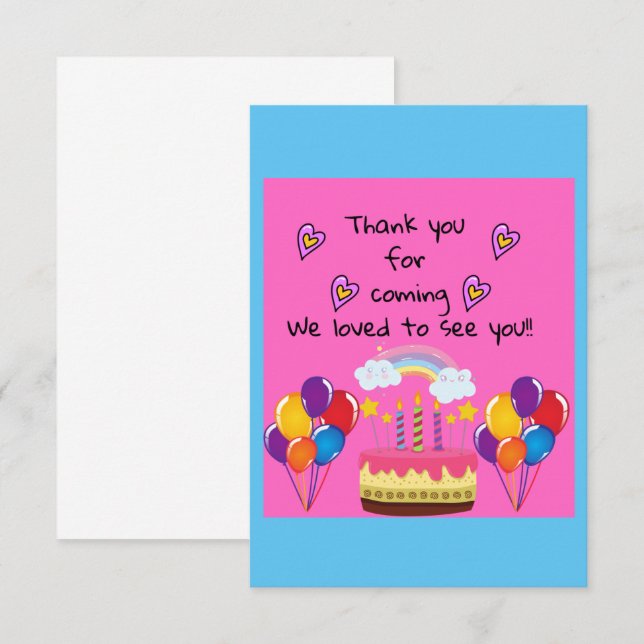 Thank  you for coming birthday design RSVP card (Front/Back)
