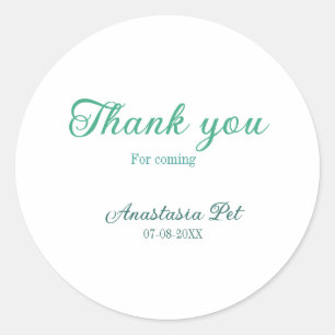 Thank you for coming birthday party add name date classic round sticker