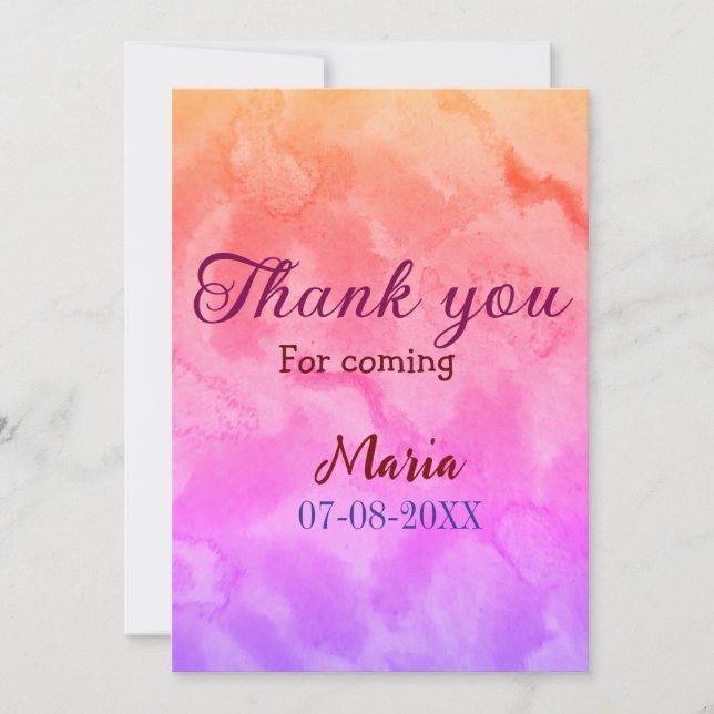 Thank you for coming birthday party add name date  invitation (Front)