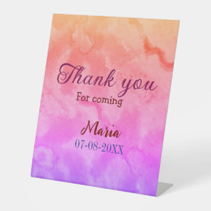Thank you for coming birthday party add name date  pedestal sign