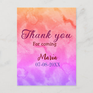 Thank you for coming birthday party add name date postcard