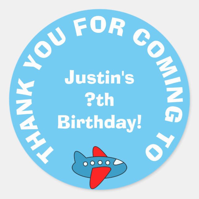 Thank you for coming Birthday party favour sticker (Front)