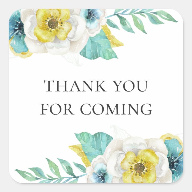 Thank you for coming. Blue and yellow baby shower Square Sticker (Front)