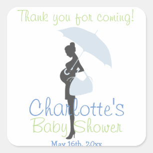 Thank You For Coming! Blue Silhouette Baby Shower Square Sticker