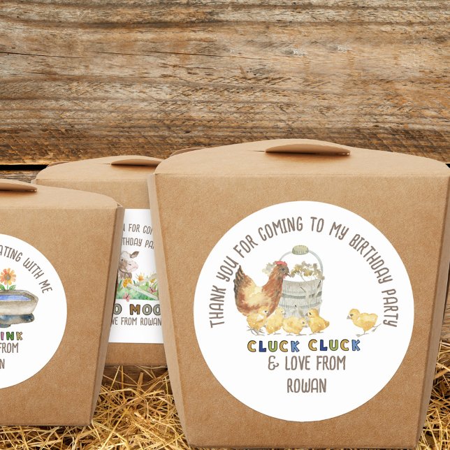 Thank You for Coming Chicken Farm Birthday Classic Round Sticker (Farm theme birthday party stickers inspired by old macdonald nursery rhyme
)
