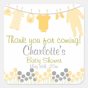Thank You For Coming! Clothesline Baby Shower Square Sticker