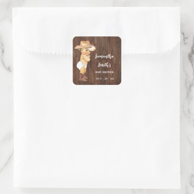 Thank You for Coming Cowboy Western Baby Shower Square Sticker (Bag)