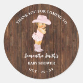 Thank You for Coming Cowgirl Western Baby Shower Classic Round Sticker (Front)