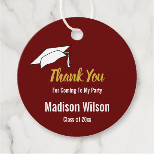 Thank You For Coming Dark Red Gold Graduation Favour Tags