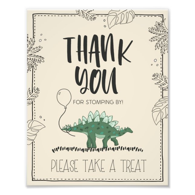 Thank You For Coming Dinosaur Birthday Favour Sign (Front)