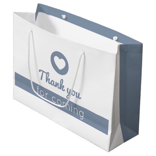 Thank You For Coming | Elegant Dusty Blue White Large Gift Bag (Front Angled)