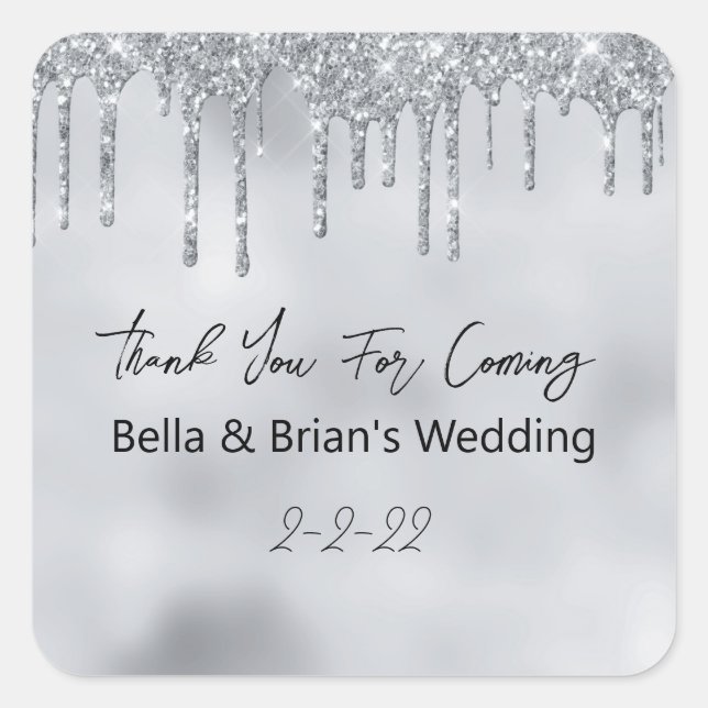 Thank You For Coming Event  Silver Sparkle  Square Sticker (Front)