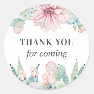 Thank you for coming. Floral cactus baby shower Classic Round Sticker
