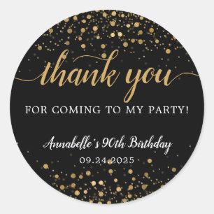 Thank You For Coming Gold Confetti Birthday Black Classic Round Sticker
