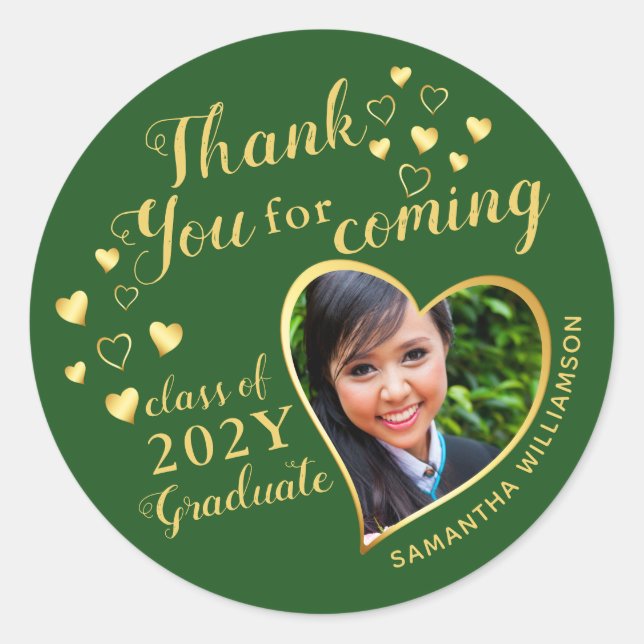 Thank You for Coming Green Graduation Party Favour Classic Round Sticker (Front)