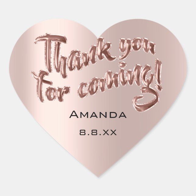 Thank You For Coming Heart Rose Bridal Wedding Bab Heart Sticker (Front)